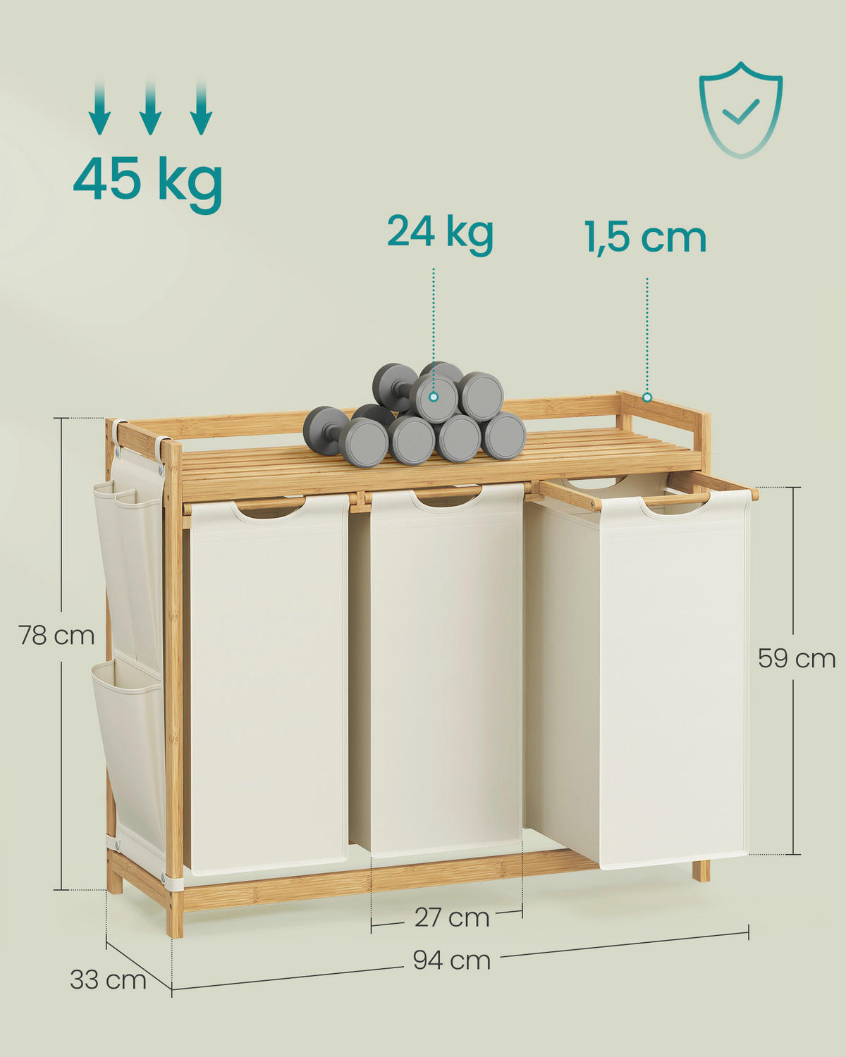 WÄSCHEKORB - Ecru, Basics, Naturmaterialien/Textil (94/78/33cm)