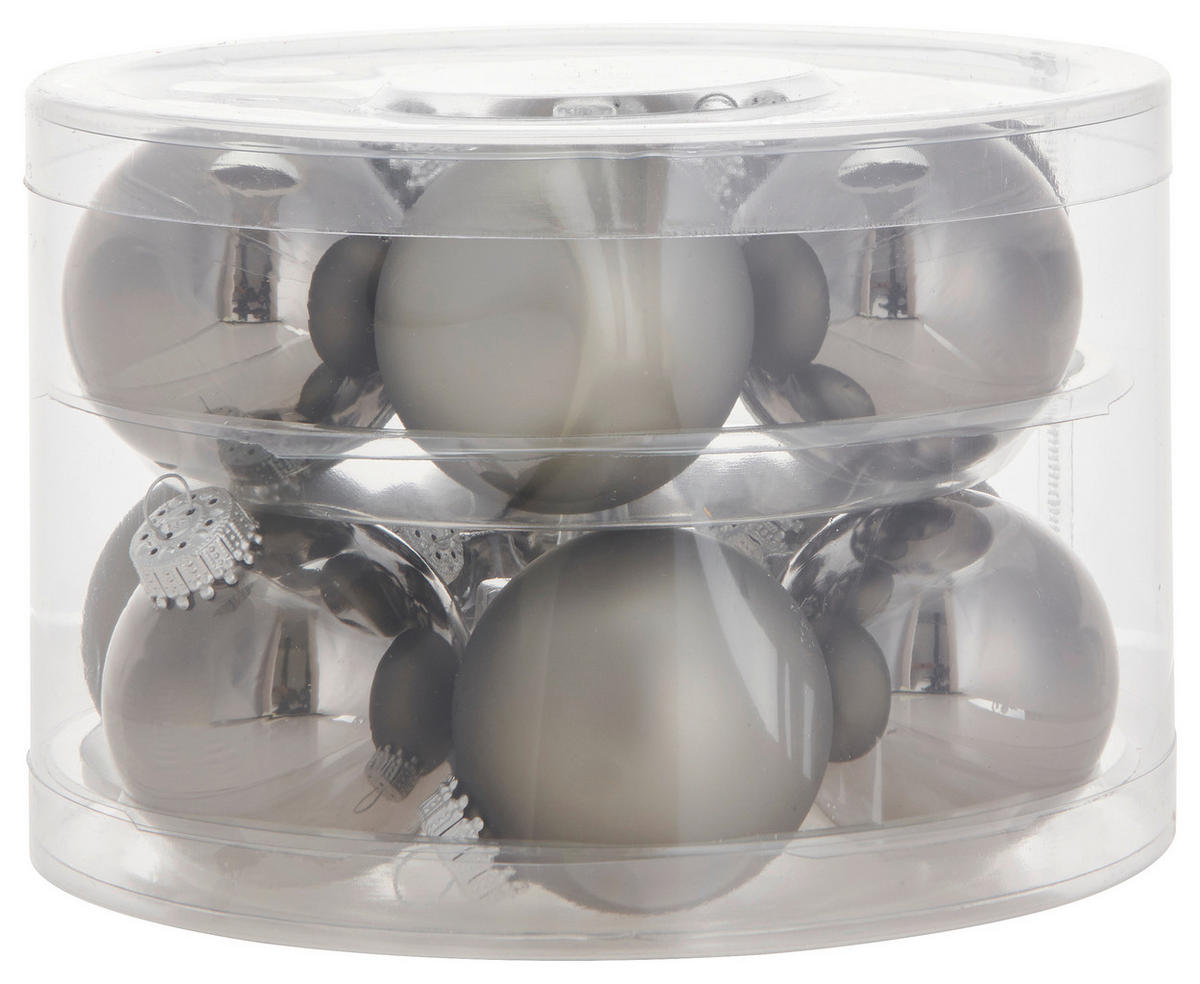 JULGRANSKULOR SET 6 cm 12 delar  - grå, Klassisk, glas (6cm)