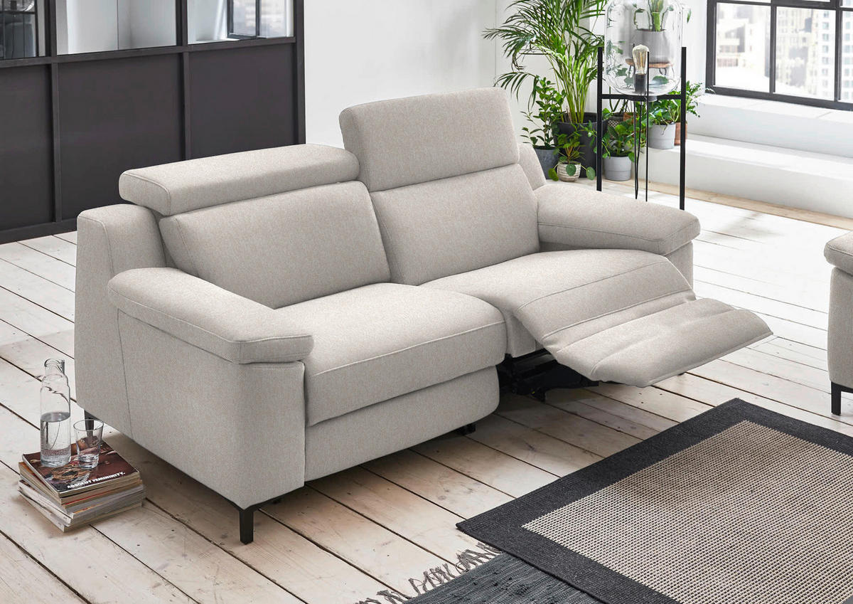 2,5-SITZER in Chenille Ecru  - Ecru/Schwarz, Design, Textil/Metall (188/84-104/104cm) - Valdera