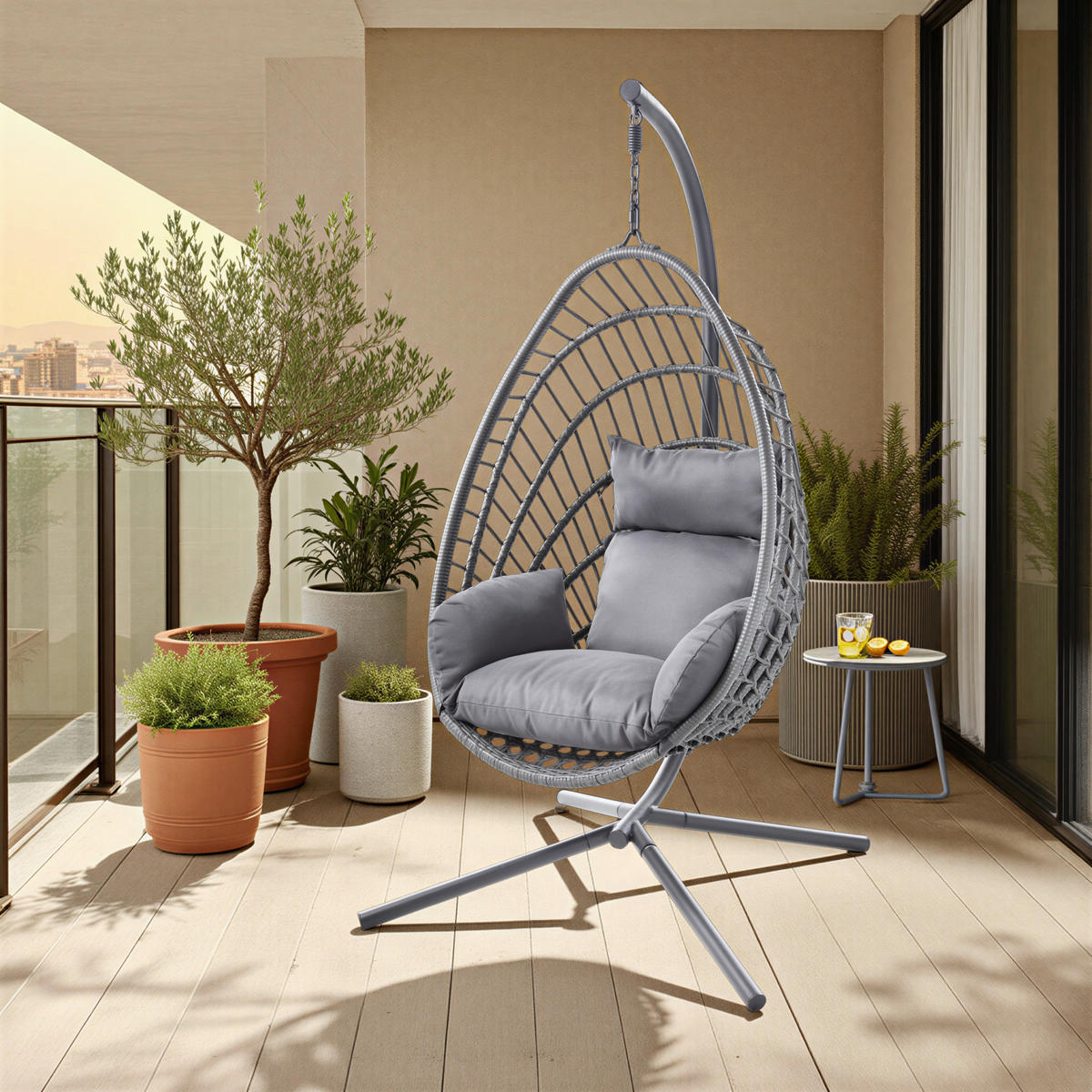 FÜGGŐFOTEL 95/190/100 cm  - sötétszürke/antracit, Design, műanyag/textil (95/190/100cm) - Ambia Garden