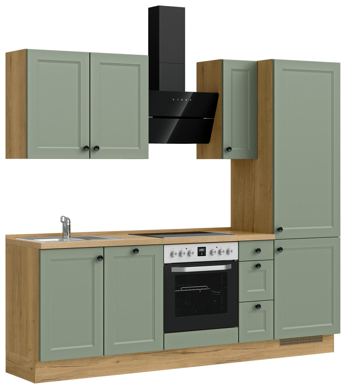 KÜCHENBLOCK 240 cm   in Eichefarben, Schilfgrün  - Schilfgrün/Eichefarben, MODERN, Holzwerkstoff/Metall (240cm) - Nobilia