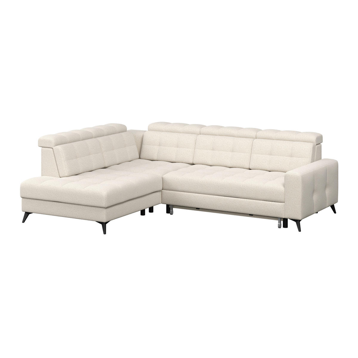 ECKSOFA BARLETTA NEW Creme Velours Bettkasten, Kopfteilverstellung, Sitztiefenverstellung, Liegefläche im Originalstoff  - Creme/Schwarz, ROMANTIK / LANDHAUS, Textil/Metall (228/289cm) - MID.YOU