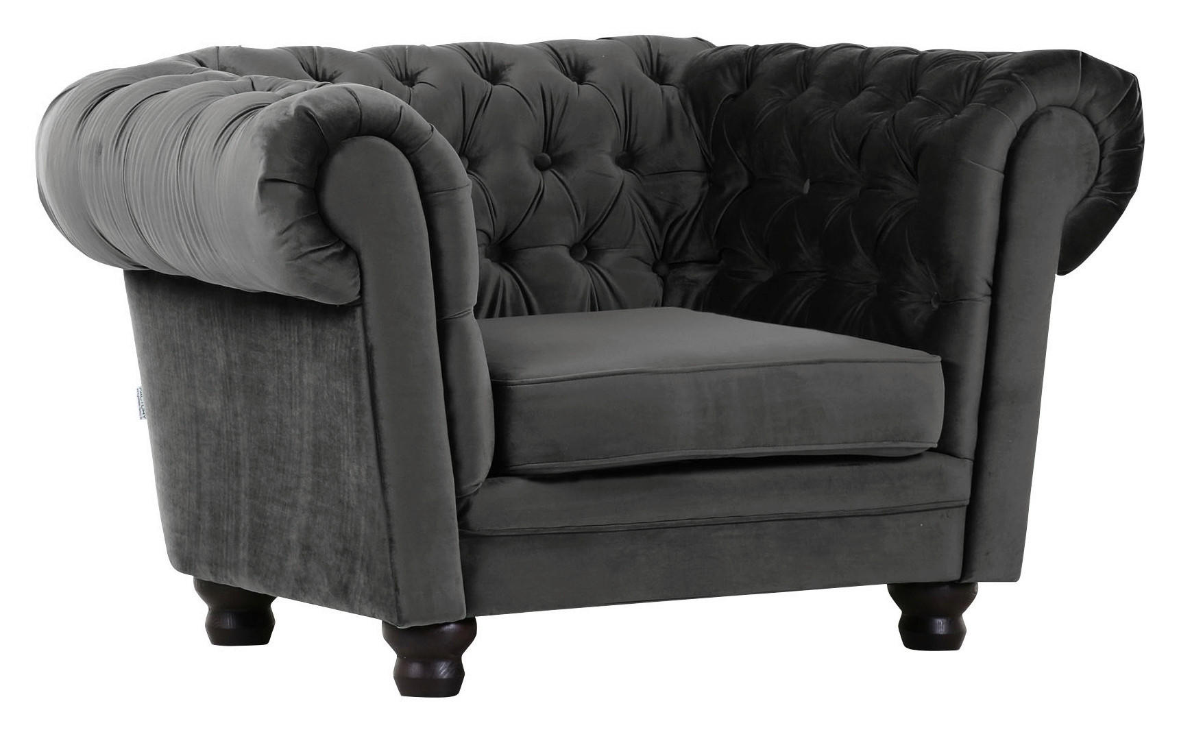 CHESTERFIELD-SESSEL - Dunkelgrau/Dunkelbraun, LIFESTYLE, Textil (130/79/93cm) - Ambia Home