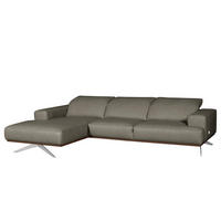 ECKSOFA Grau Echtleder Rücken echt, Kopfteilverstellung  - Chromfarben/Grau, Design, Leder/Metall (187/295cm) - Livetastic