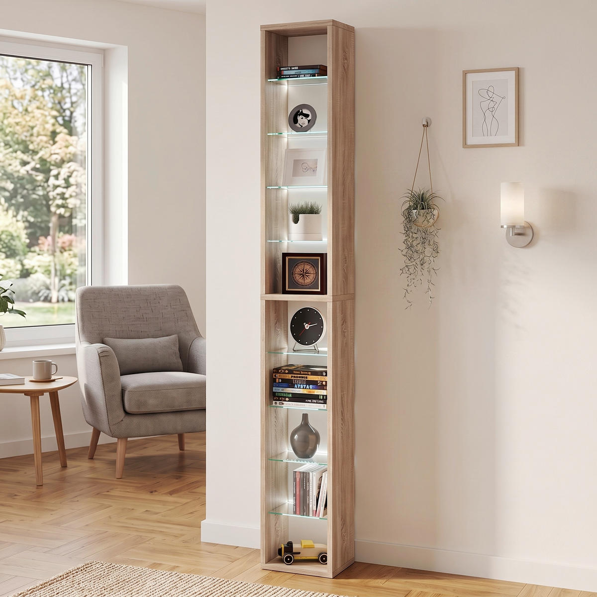 REGAL  21/152/20 cm Sonoma Eiche  - Sonoma Eiche, Basics, Glas/Holzwerkstoff (21/152/20cm) - MID.YOU