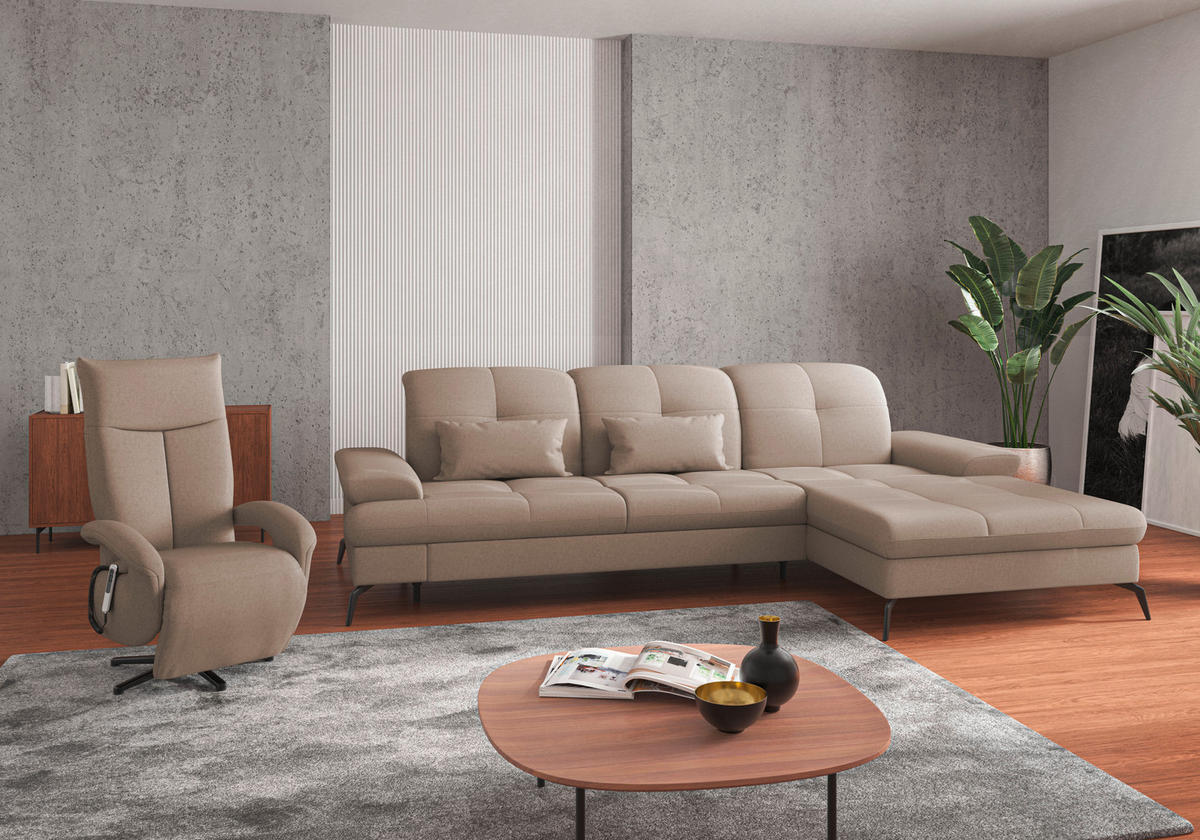 ECKSOFA in Flachgewebe Taupe  - Taupe/Schwarz, Konventionell, Textil/Metall (279/185cm) - Sit & More