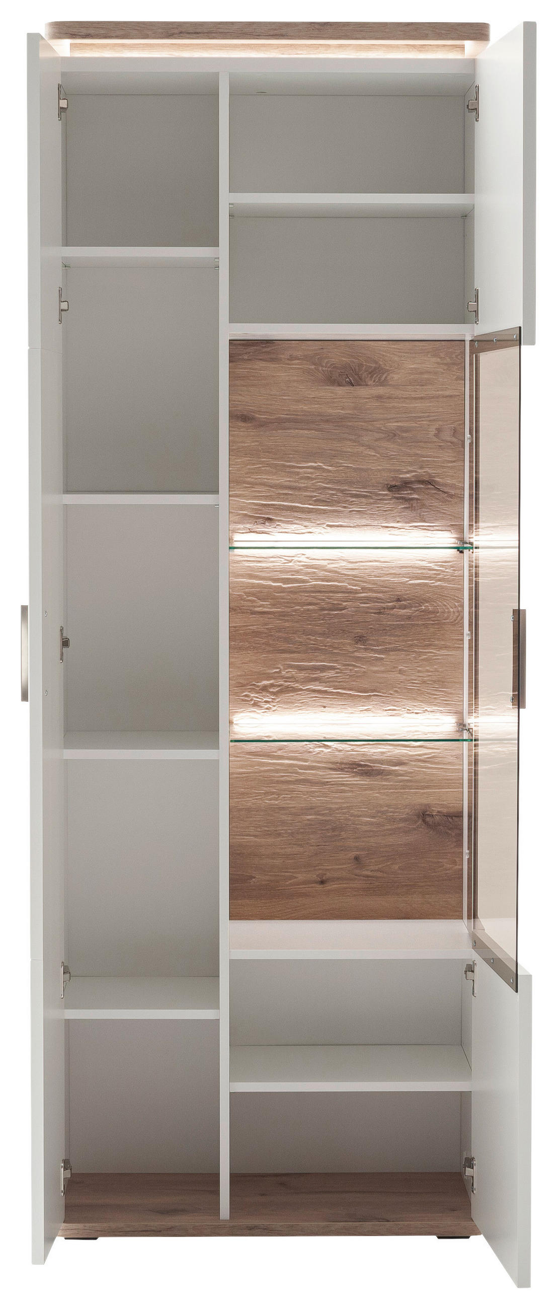 VITRINE in Weiss, Eichefarben  - Weiss/Eichefarben, Design, Glas/Holzwerkstoff (75/208/38cm) - Livetastic