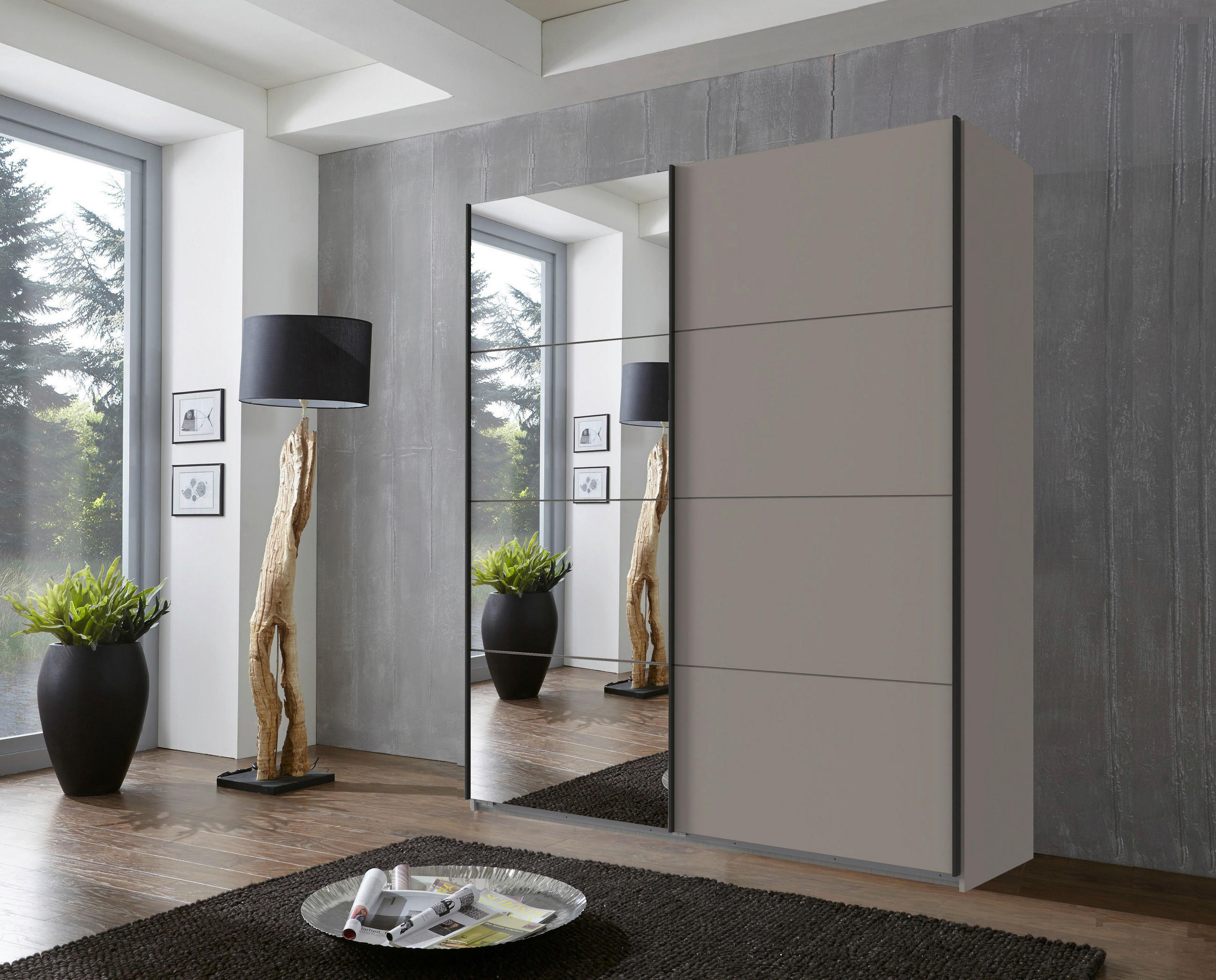 SCHWEBETÜRENSCHRANK 180/208/65 cm 2-türig Graphitfarben, Sahara  - Schwarz/Graphitfarben, Design, Glas/Holzwerkstoff (180/208/65cm) - Carryhome