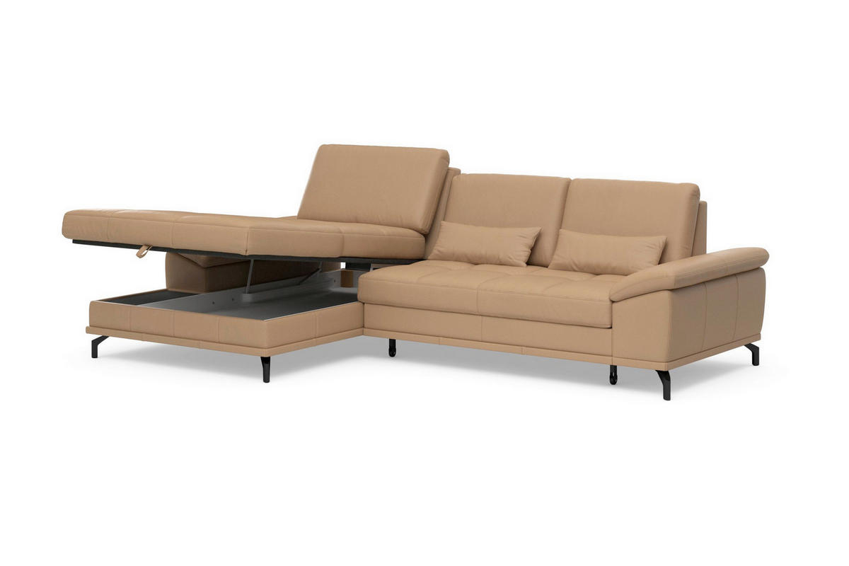 ROHOVÁ SEDAČKA, textil, koža, cappuccino - čierna/cappuccino, Basics, kov/koža (176/301cm) - Sit & More