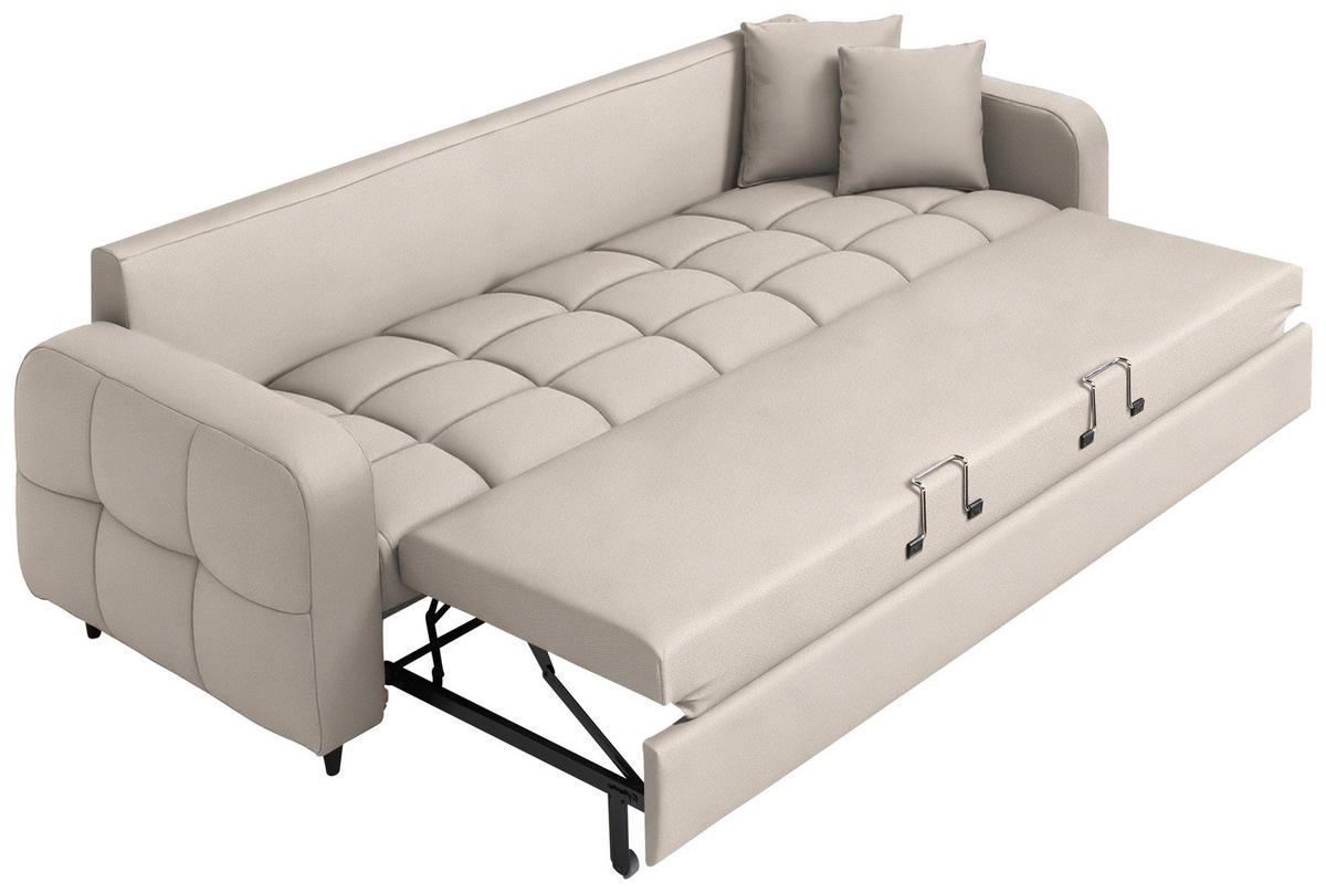 SCHLAFSOFA Webstoff Beige Stoffauswahl, Bettfunktion erhältlich, Rücken echt, Armteil links, Armteil rechts  - Beige/Schwarz, Design, Holz/Textil (236/88/101cm) - Lomoco