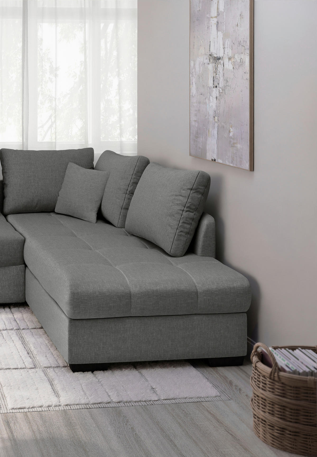 ECKSCHLAFSOFA Graubraun Mikrofaser  - Graubraun/Schwarz, MODERN, Holz/Textil (298/202cm) - MID.YOU