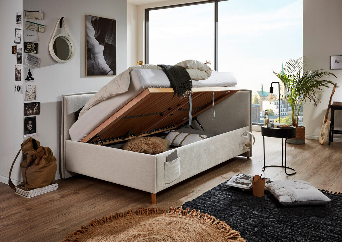 POLSTERLIEGE in Flachgewebe Beige  - Eichefarben/Birkefarben, Konventionell, Holz/Textil (90/200cm) - home24