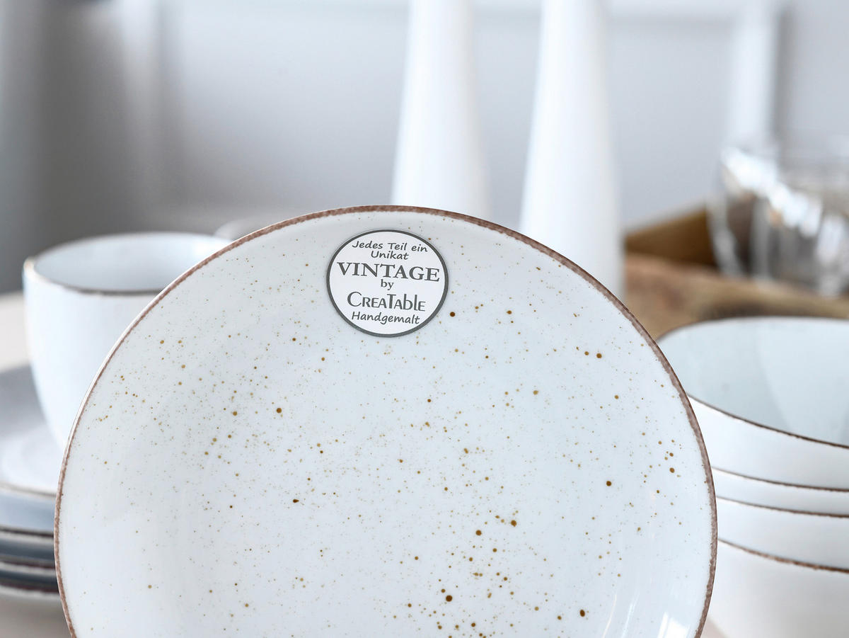 TAFELSERVICE Weiß, Grauweiß Vintage Nature Weiss 12-teilig  - Grauweiß/Weiß, Basics, Keramik - Creatable