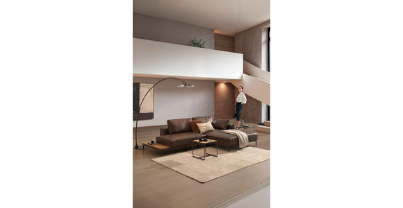 ECKSOFA in Echtleder Dunkelbraun 304/201 cm - Dunkelbraun/Schwarz, Design, Leder/Metall (304/201cm) - Emilio Belluti
