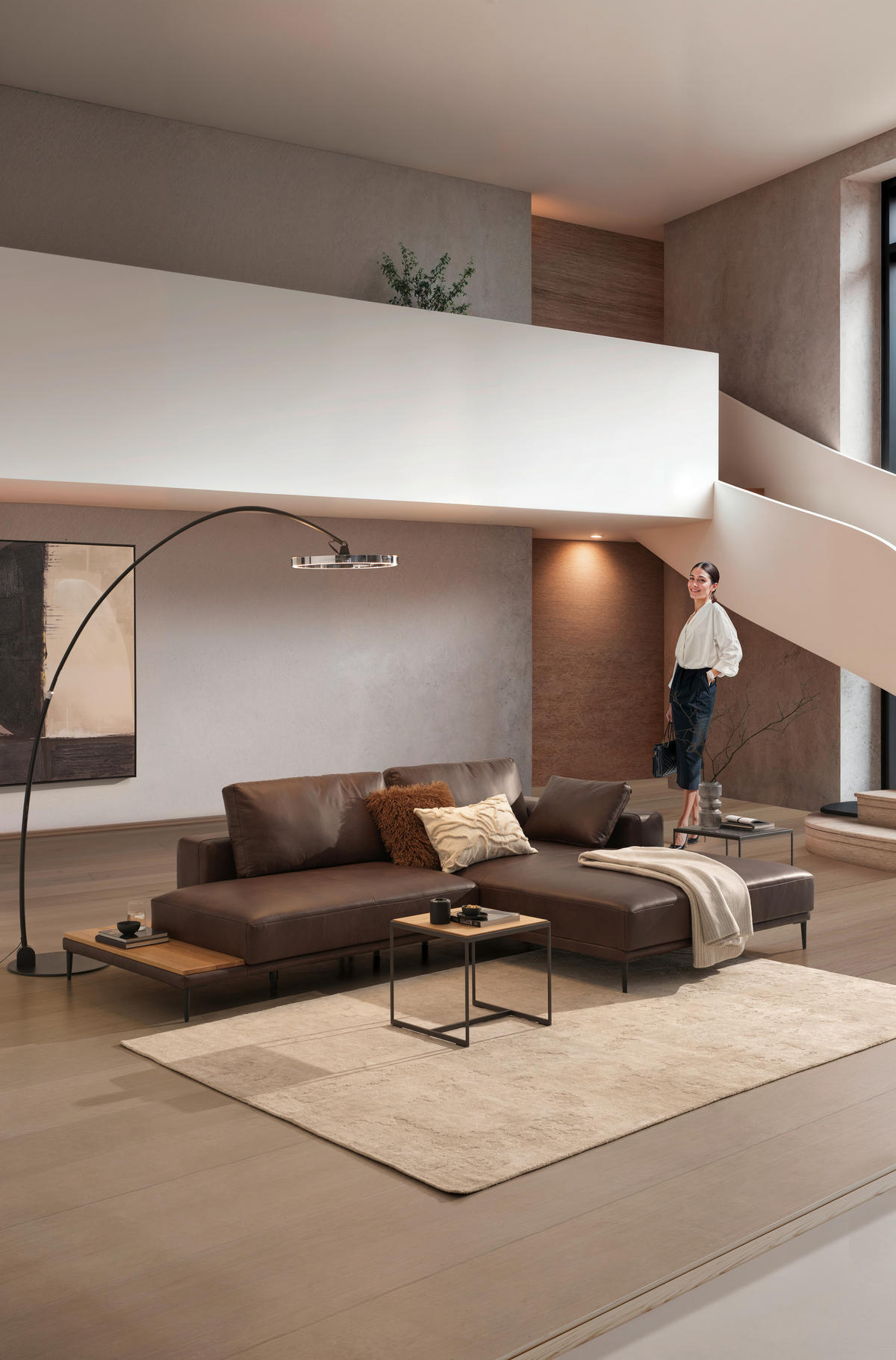 ECKSOFA in Echtleder Dunkelbraun  - Dunkelbraun/Schwarz, Design, Leder/Metall (304/201cm) - Emilio Belluti