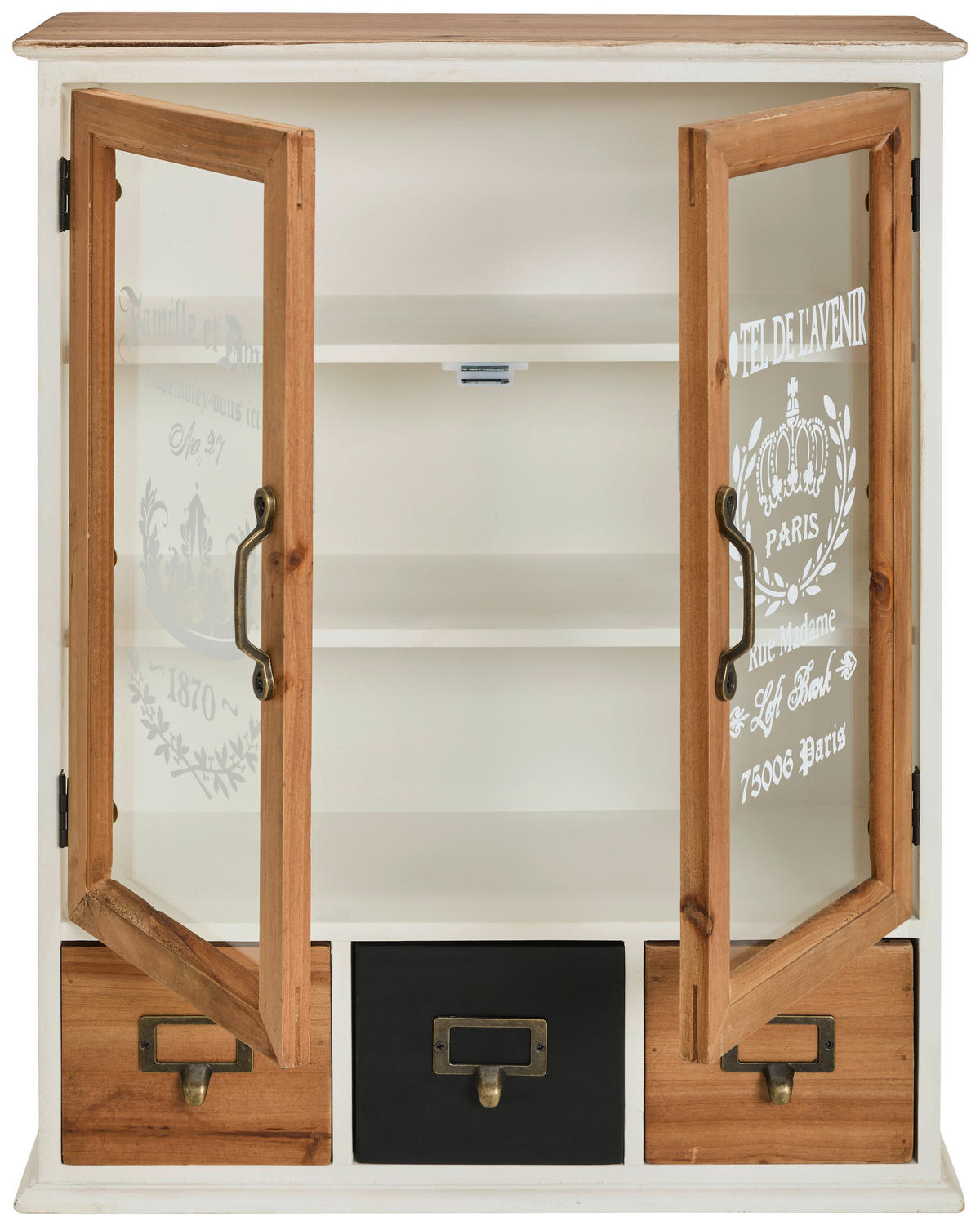 HÄNGEVITRINE in massiv Tanne Braun, Schwarz, Weiß  - Goldfarben/Schwarz, LIFESTYLE, Glas/Holz (48/62,3/18,5cm) - Landscape