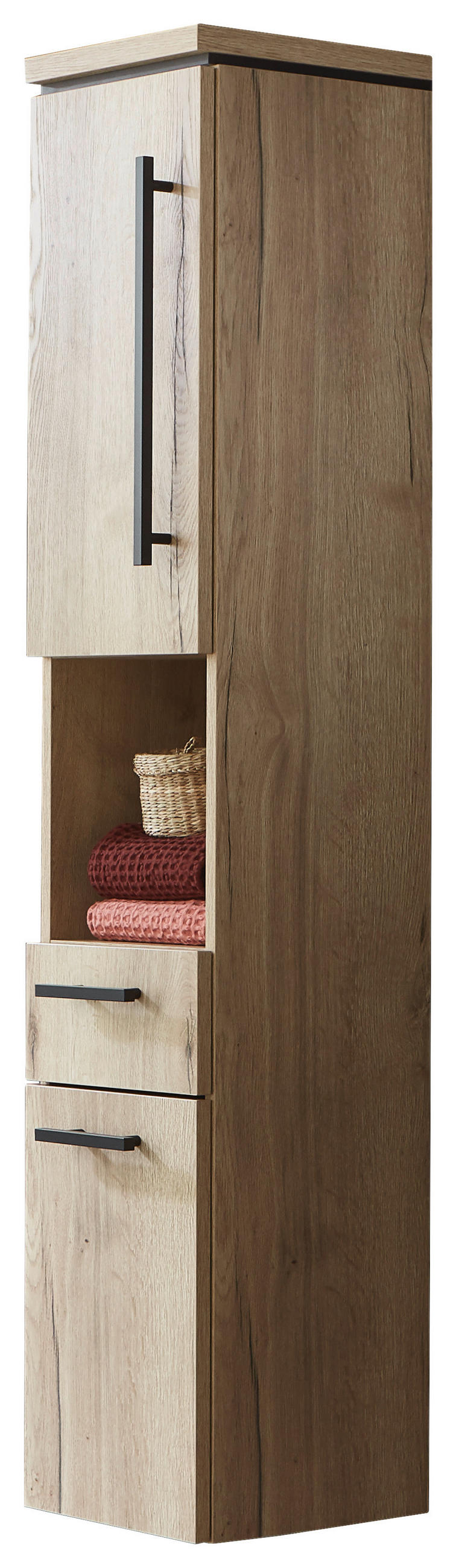 HOCHSCHRANK 30/164/30 cm  - Eichefarben/Schwarz, Design, Glas/Holzwerkstoff (30/164/30cm) - Novel