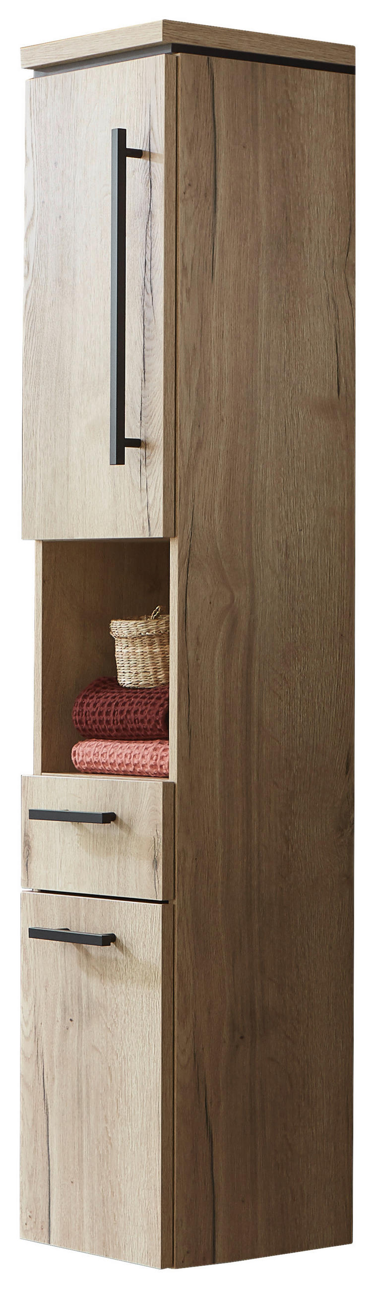 HOCHSCHRANK 30/164/30 cm  - Eichefarben/Schwarz, Design, Glas/Holzwerkstoff (30/164/30cm) - Novel