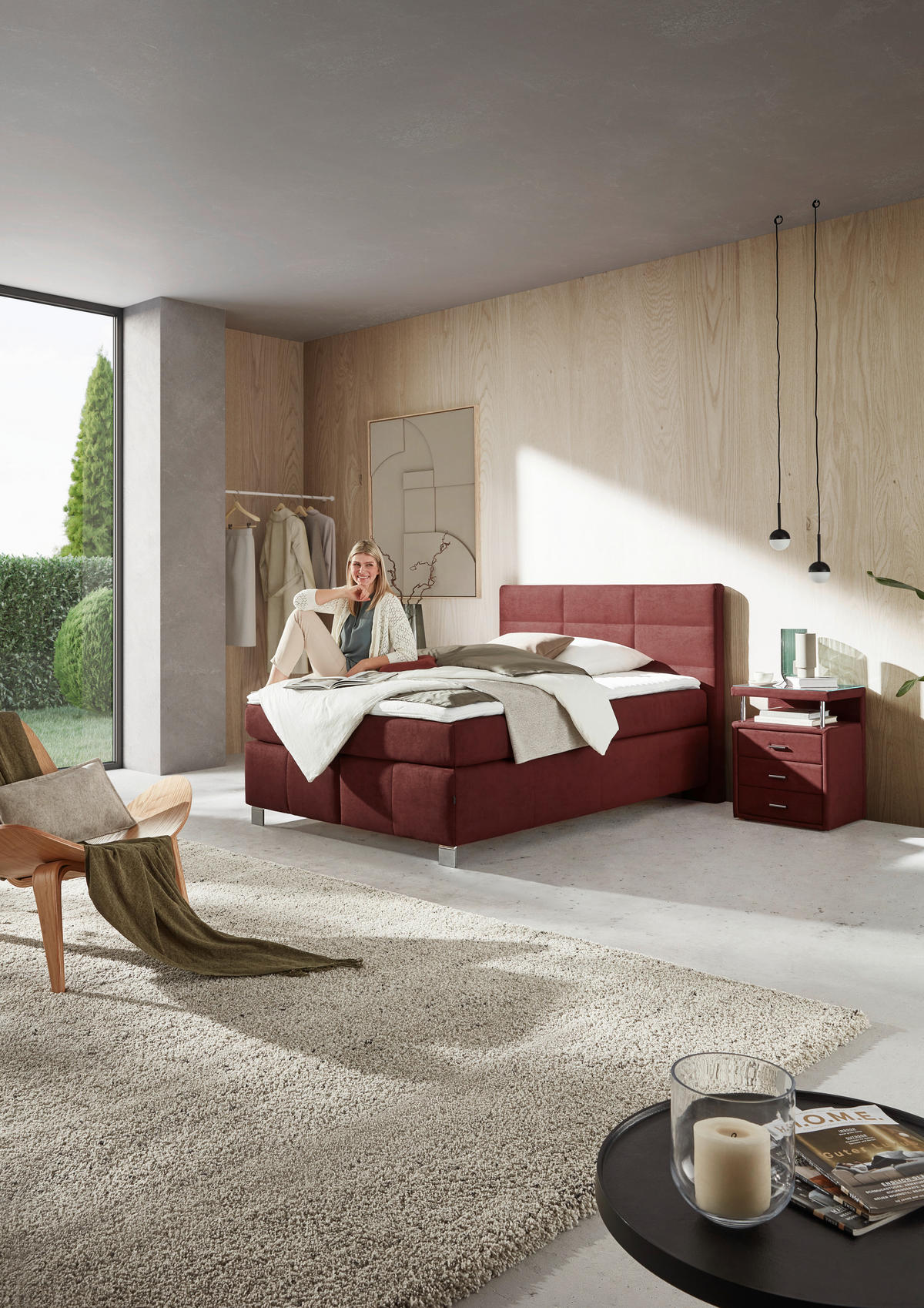 BOXSPRINGBETT 140/200 cm  in Rotbraun  - Rotbraun/Alufarben, KONVENTIONELL, Textil/Metall (140/200cm) - Dieter Knoll