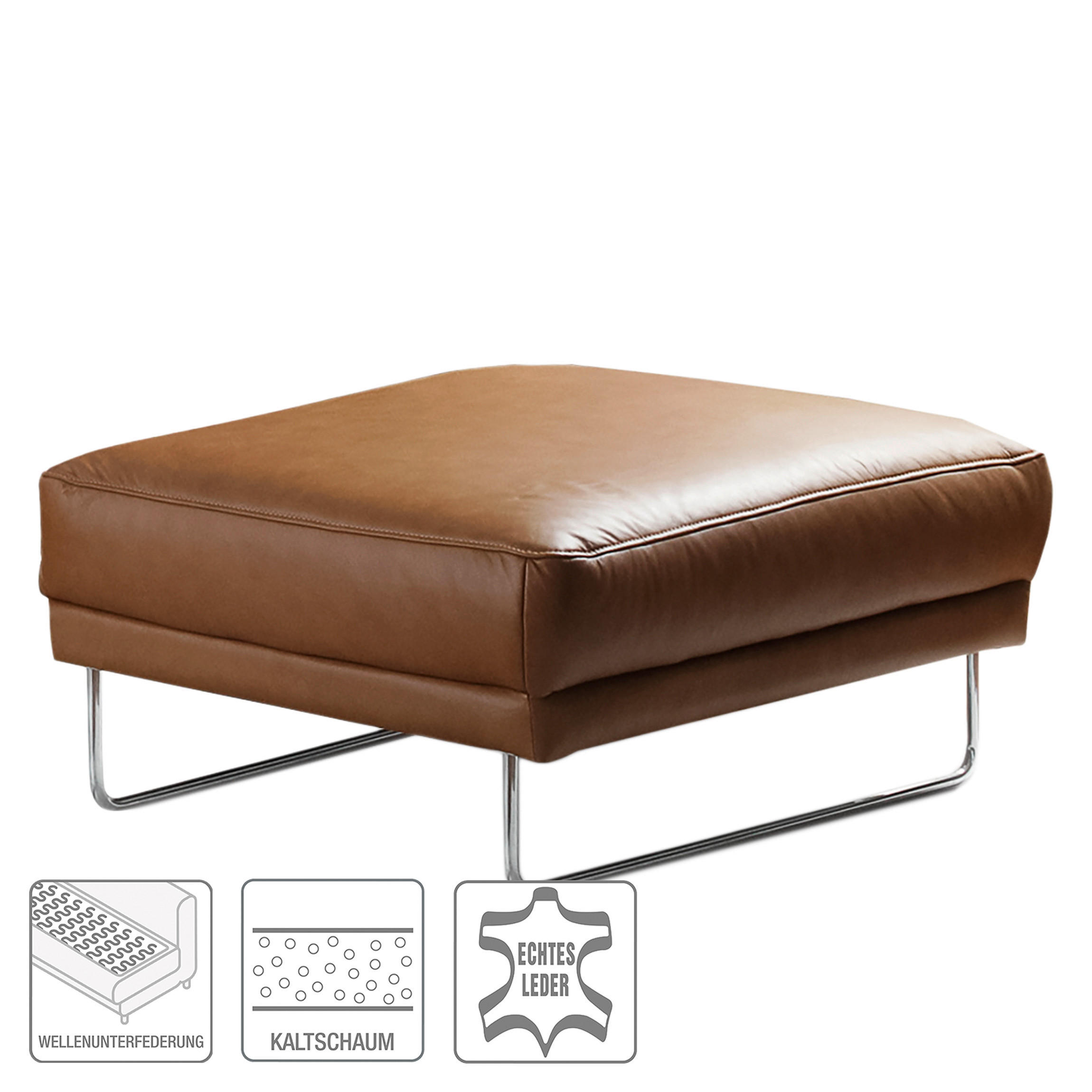 HOCKER in Leder Cognac  - Chromfarben/Cognac, Design, Leder/Metall (96/45/80cm) - Livetastic
