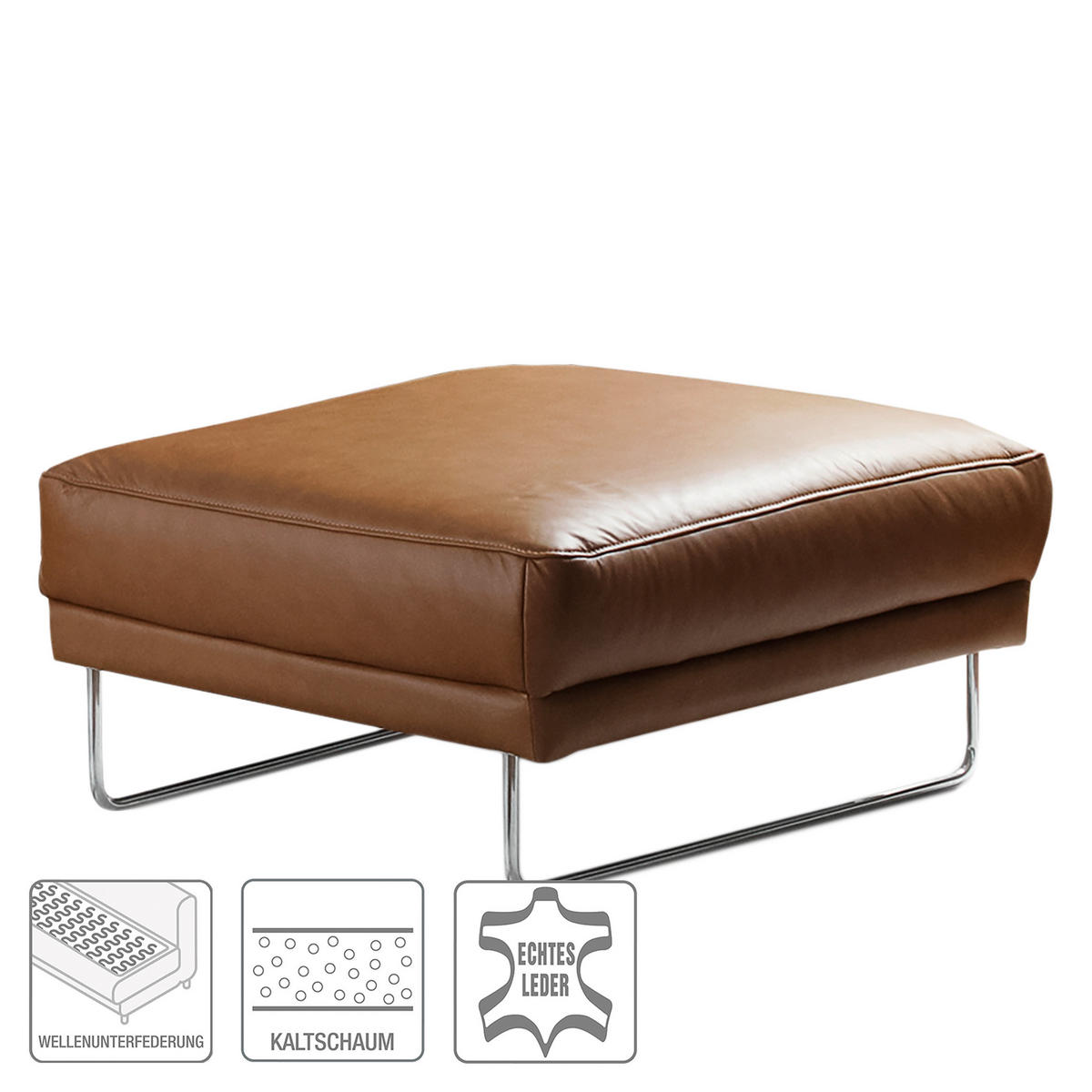 HOCKER in Leder Cognac  - Chromfarben/Cognac, Design, Leder/Metall (96/45/80cm) - Livetastic