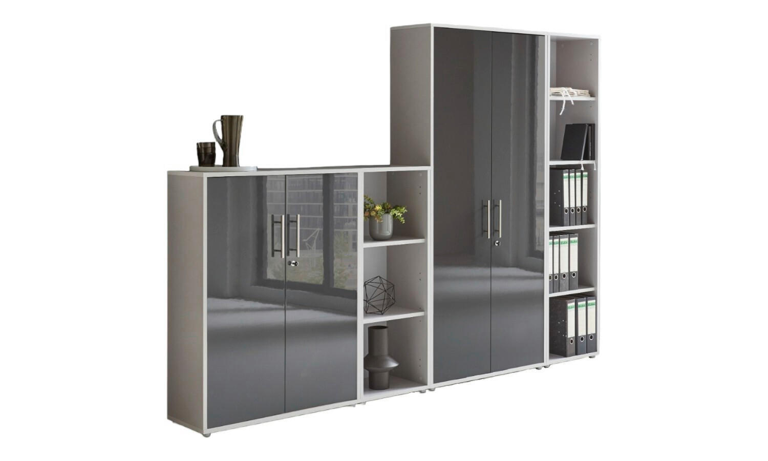 AKTENSCHRANK Grau, Anthrazit Hochglanz  - Anthrazit Hochglanz/Grau, MODERN, Holzwerkstoff (257/186/33cm) - MID.YOU