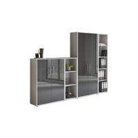 AKTENSCHRANK Grau, Anthrazit Hochglanz  - Anthrazit Hochglanz/Grau, MODERN, Holzwerkstoff (257/186/33cm) - MID.YOU