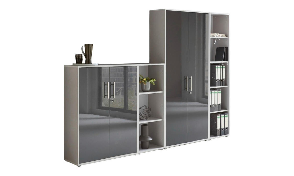 AKTENSCHRANK Grau, Anthrazit Hochglanz  - Anthrazit Hochglanz/Grau, MODERN, Holzwerkstoff (257/186/33cm) - MID.YOU