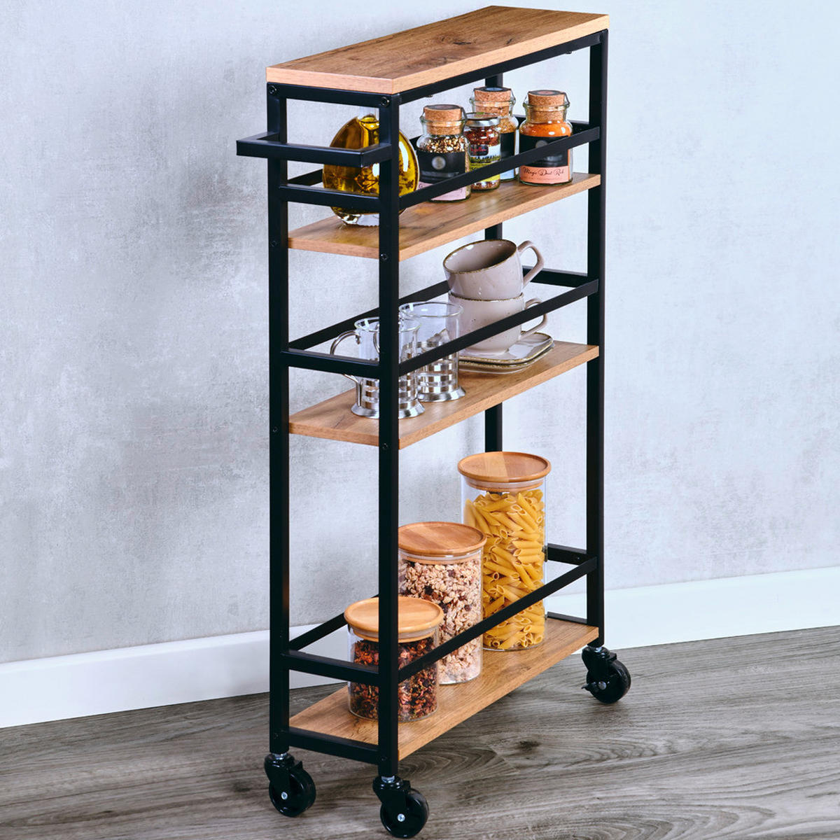 ALLZWECKWAGEN in Schwarz, Eichefarben  - Eichefarben/Schwarz, Basics, Holzwerkstoff/Metall (50/81/15cm) - Kesper