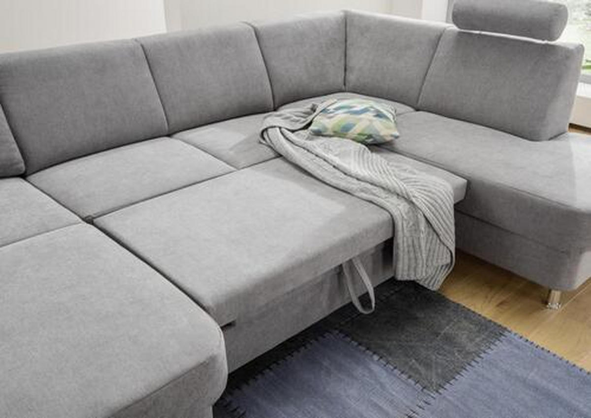 SEDEŽNA GARNITURA, šenilja siva  - barve kroma/siva, Design, umetna masa/tekstil (165/301/198cm) - Xora