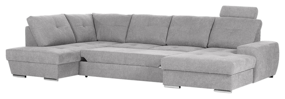 WOHNLANDSCHAFT in Flachgewebe Hellgrau  - Chromfarben/Hellgrau, Konventionell, Kunststoff/Textil (217/338/180cm) - Hom`in