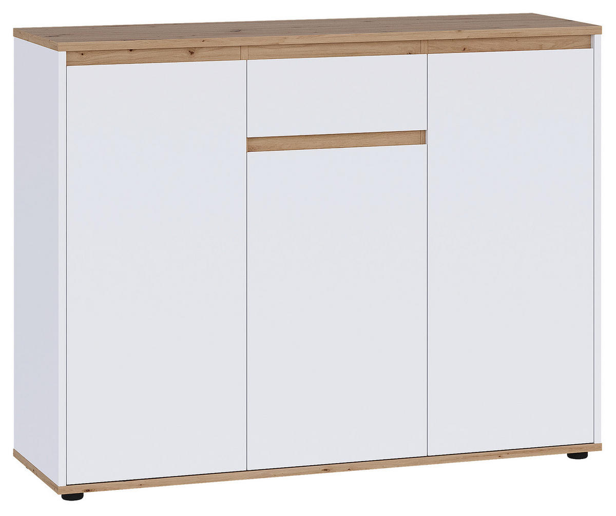 ŠIROKA KOMODA, bela, hrast artisan  - črna/bela, Moderno, umetna masa/leseni material (120/93/38cm) - Carryhome