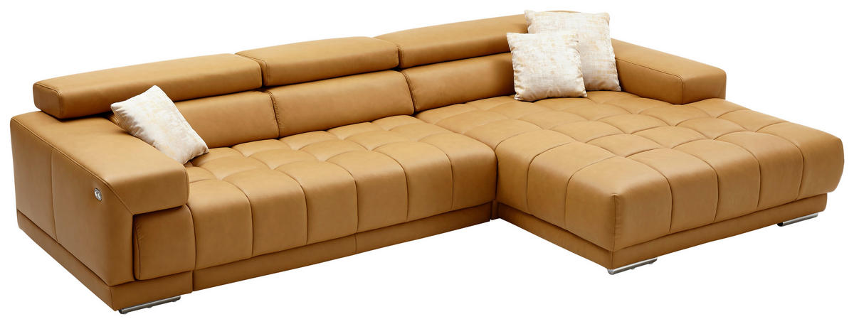ECKSOFA Currygelb Echtleder  - Currygelb/Alufarben, Design, Leder/Metall (335/190cm) - Beldomo Speed