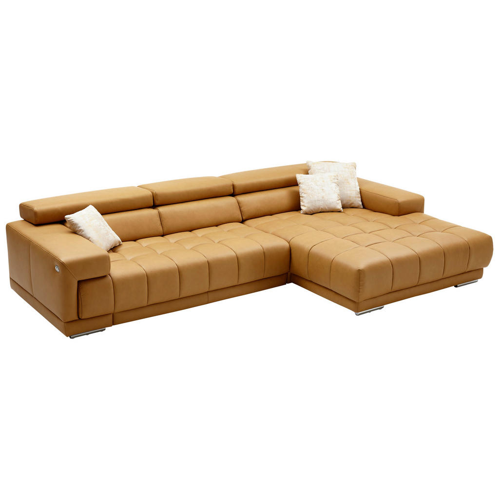 Thumbnail - Beldomo Speed Ecksofa, Currygelb, Leder, Echtleder, Semi-Anilinleder, Uni, 3-Sitzer, Ottomane rechts, L-Form, 335x190 cm...