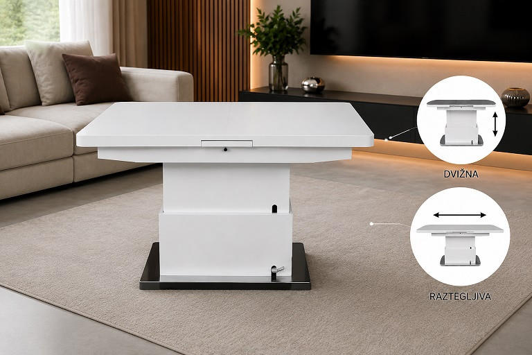 COUCHTISCH Sicherheitsglas 125-150/70/50-78 cm rechteckig Weiß  - Weiß, LIFESTYLE, Glas/Holzwerkstoff (125-150/70/50-78cm) - Carryhome