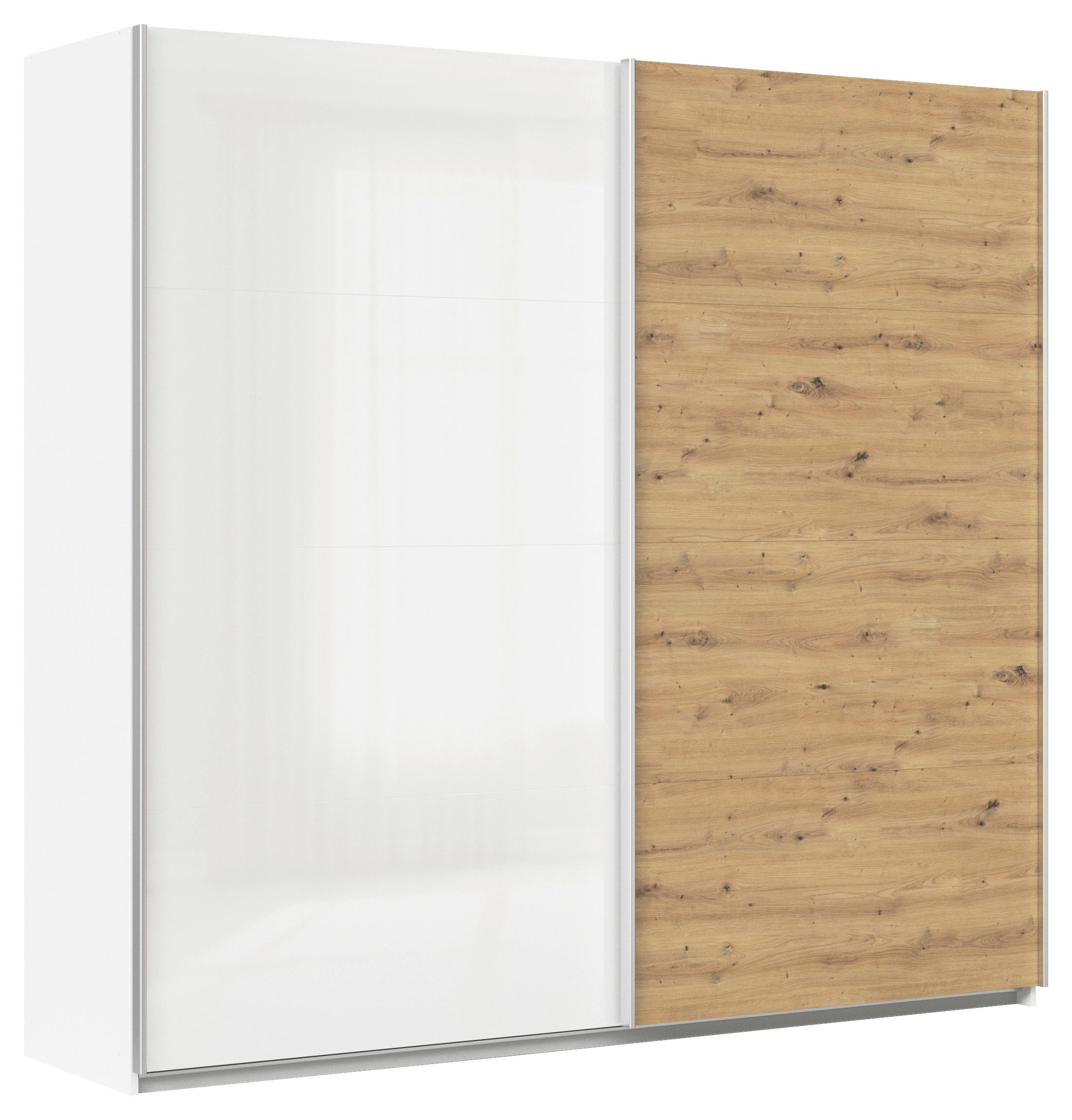SCHWEBETÜRENSCHRANK  in Weiß, Eiche Artisan  - Alufarben/Weiß, KONVENTIONELL, Holzwerkstoff/Metall (225/210/62cm) - Xora