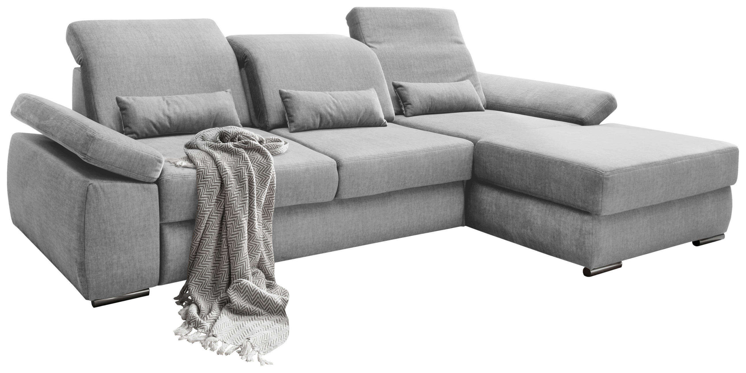 ECKSOFA Silberfarben Velours  - Chromfarben/Silberfarben, MODERN, Holz/Textil (295/188cm) - Livetastic