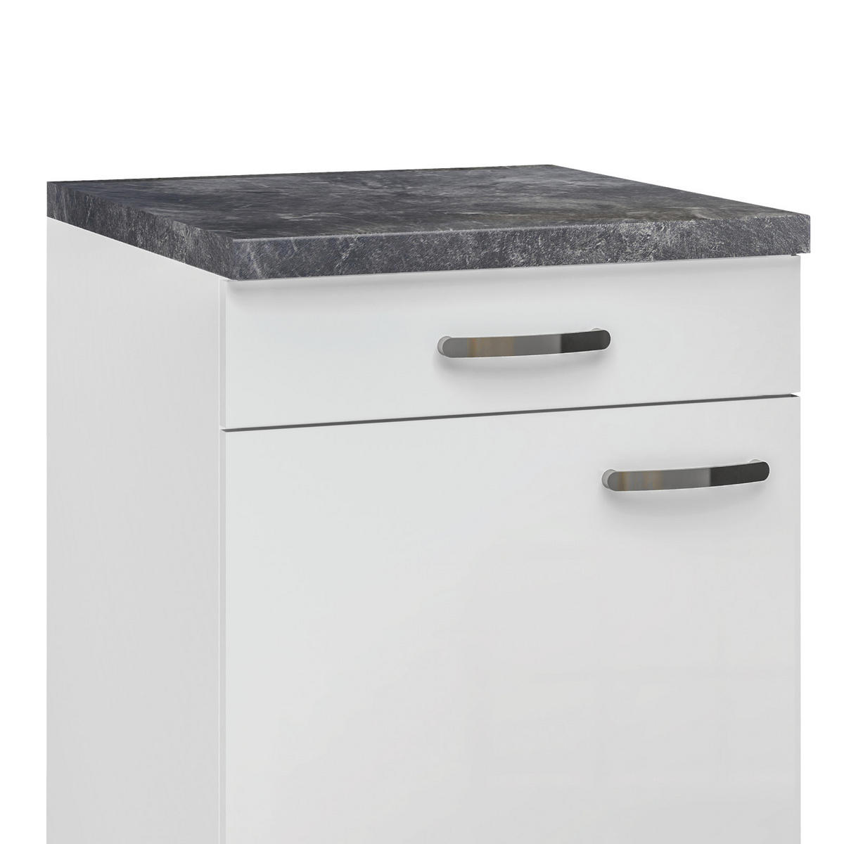 KÜCHENUNTERSCHRANK 60/86/60 cm  in Weiß, Weiß Hochglanz  - Schieferfarben/Edelstahlfarben, MODERN, Holzwerkstoff/Metall (60/86/60cm) - FlexWell