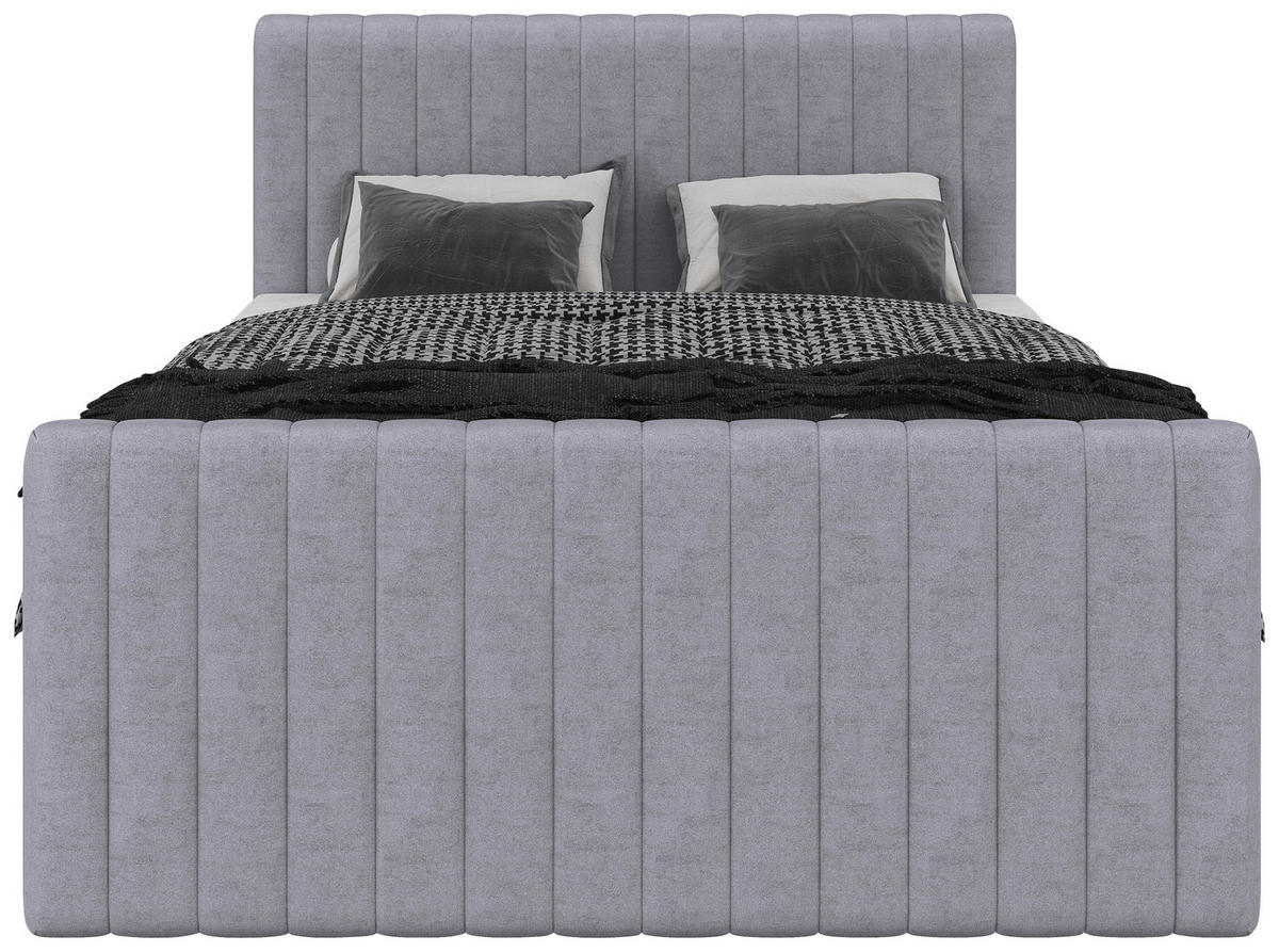 BOXBETT 140/200 cm,  in Silberfarben, gepolstertes Kopfteil, Bettkasten, Topper, Matratzen, H3 + H3 = fest  - Silberfarben/Schwarz, Basics, Kunststoff/Textil (140/200cm) - Chameo