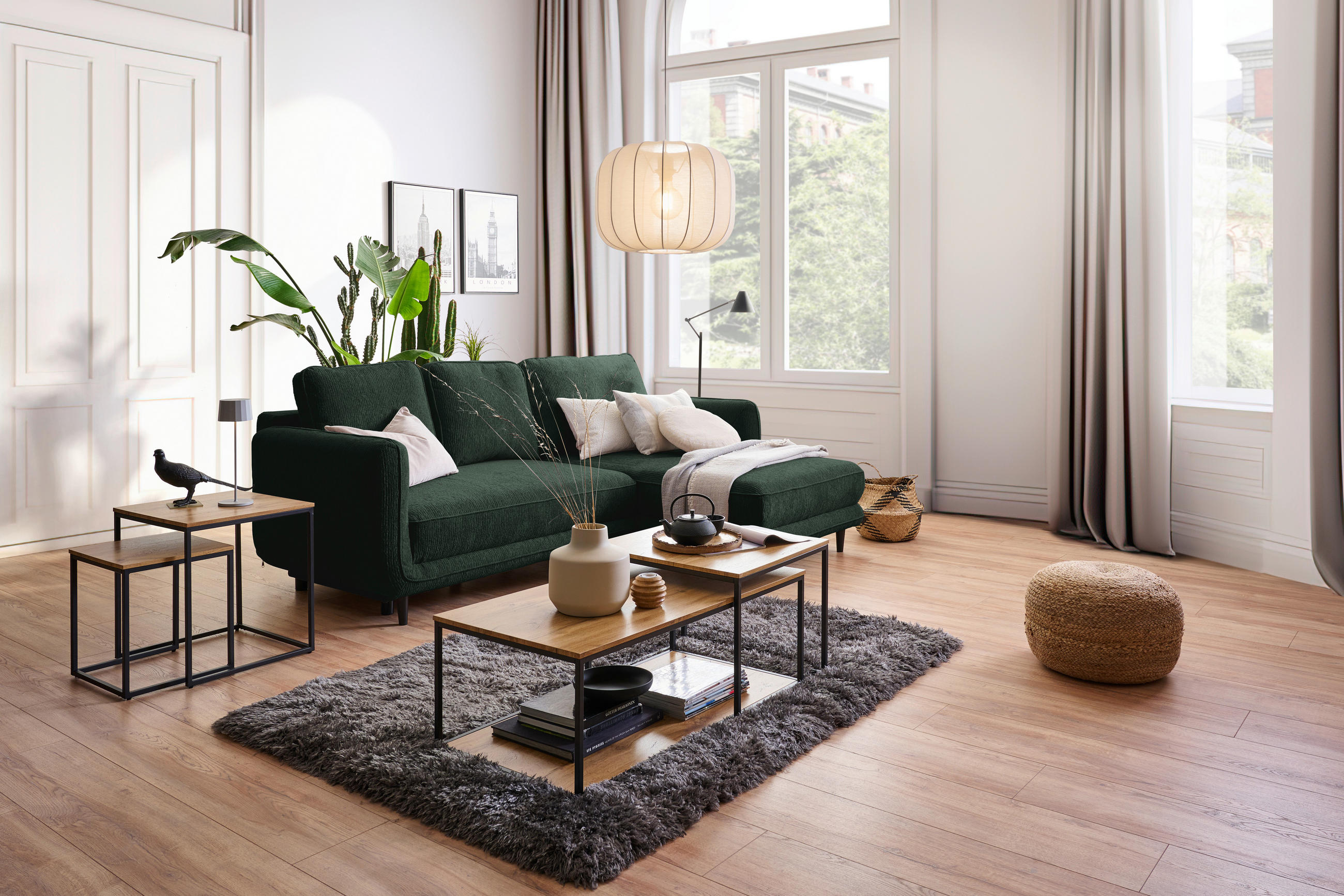 ECKSOFA Dunkelgrün Struktur  - Dunkelgrün/Schwarz, KONVENTIONELL, Holz/Textil (247/170cm) - Carryhome