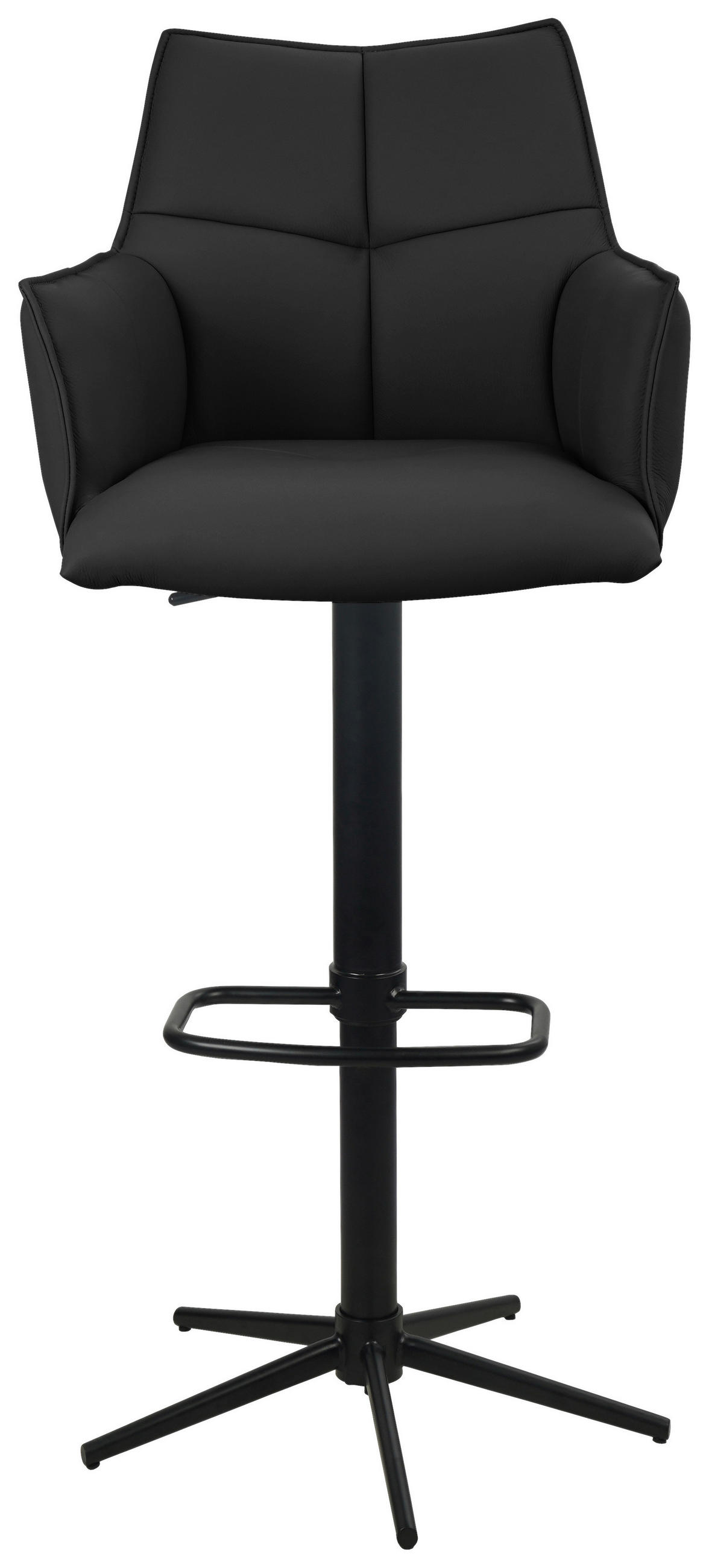 BARHOCKER Echtleder Schwarz Eisen Sitzfläche 360° drehbar  - Schwarz, Design, Leder/Metall (54/96-121/56cm) - Novel