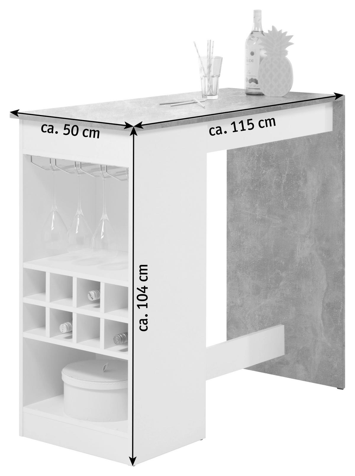 BARTISCH rechteckig Weiß, Hellgrau  - Hellgrau/Weiß, KONVENTIONELL, Holzwerkstoff/Metall (115/50/104cm) - MID.YOU