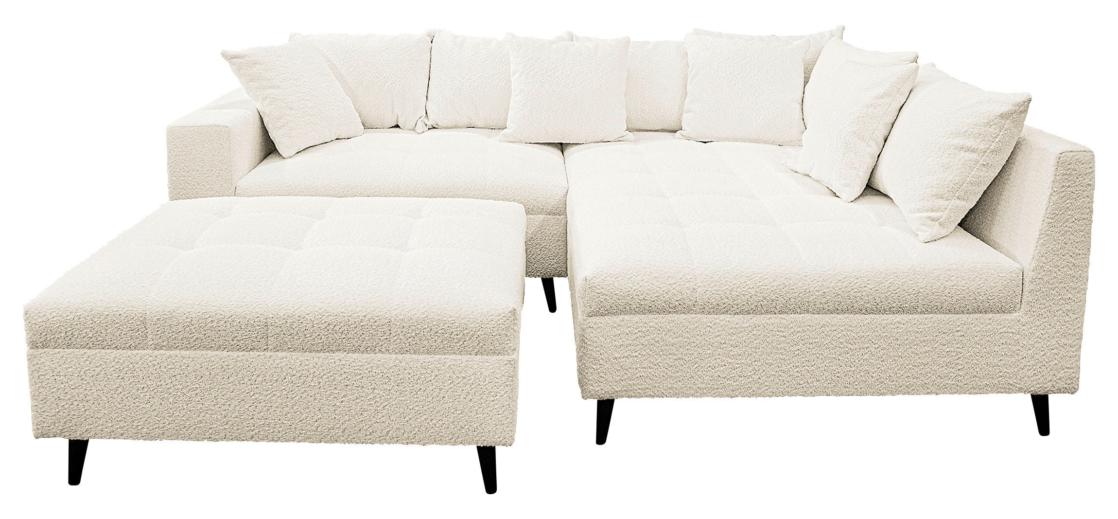 Ecksofa inkl. Hocker Weiß Bouclé  - Schwarz/Weiß, Design, Holz/Textil (247/174cm) - MID.YOU