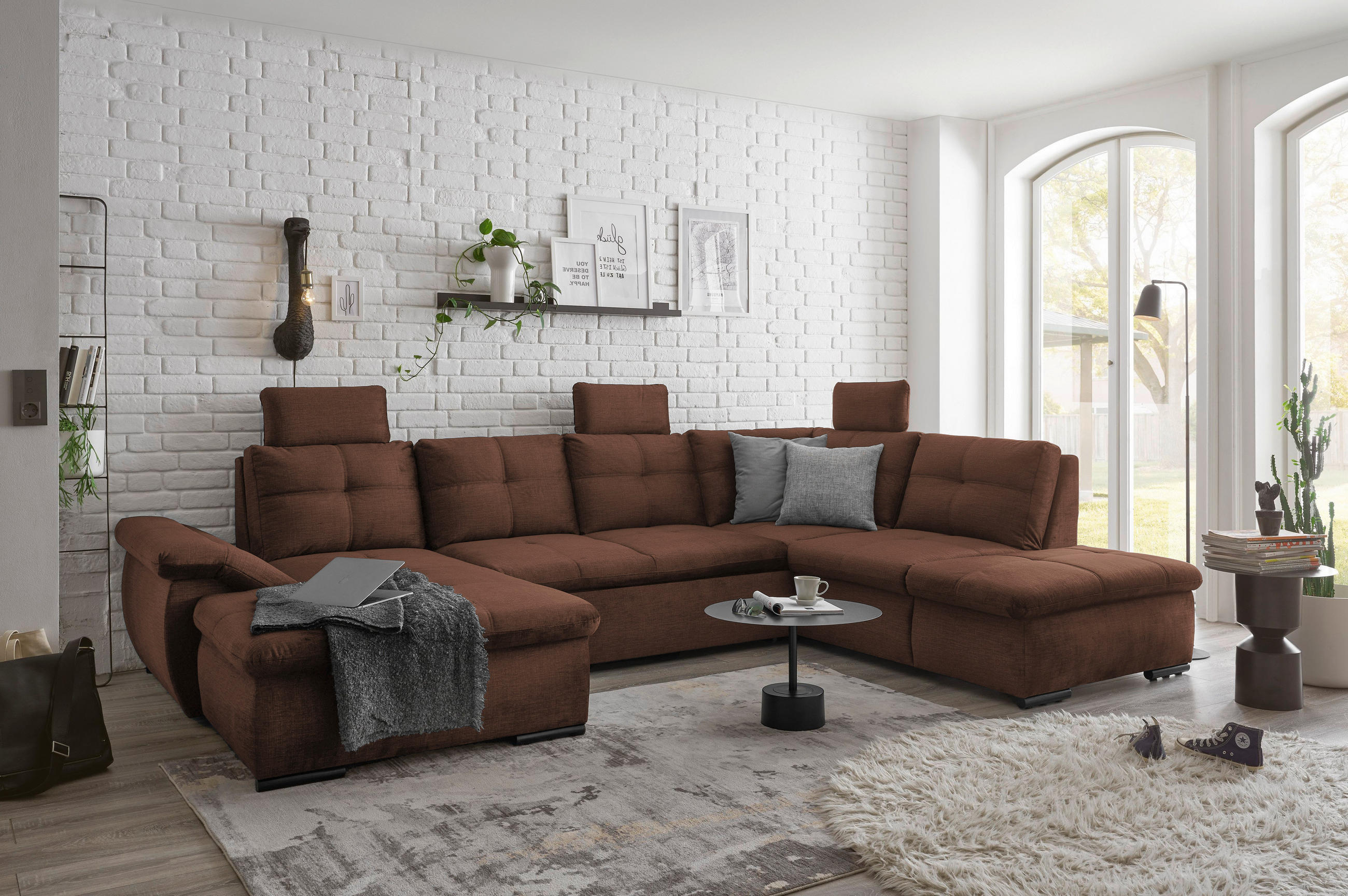 WOHNLANDSCHAFT in Mikrovelours Kupferfarben - Schwarz/Kupferfarben, Konventionell, Kunststoff/Textil (127/334/217cm) - Carryhome