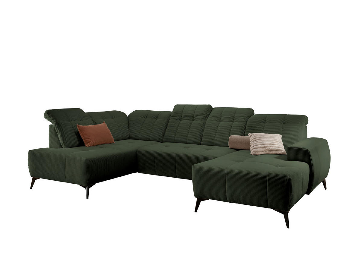 WOHNLANDSCHAFT SANO in Cord Dunkelgrün  - Dunkelgrün/Schwarz, MODERN, Textil/Metall (200/337/180cm) - Livetastic