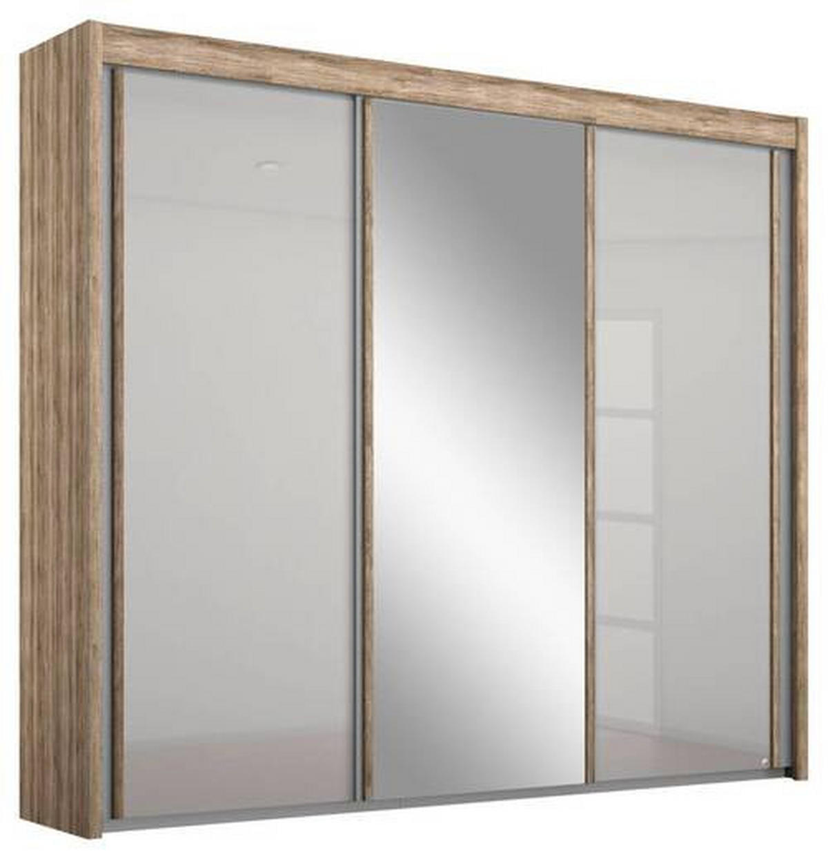 SCHWEBETÜRENSCHRANK 225/197/65 cm 3-türig  - Eiche San Remo/Grau, Basics, Glas/Holzwerkstoff (225/197/65cm) - Cantus