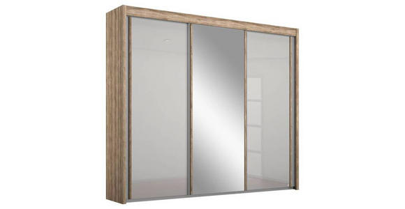 SCHWEBETÜRENSCHRANK  in Grau, Eiche San Remo  - Eiche San Remo/Grau, Basics, Glas/Holzwerkstoff (300/223/65cm) - Cantus