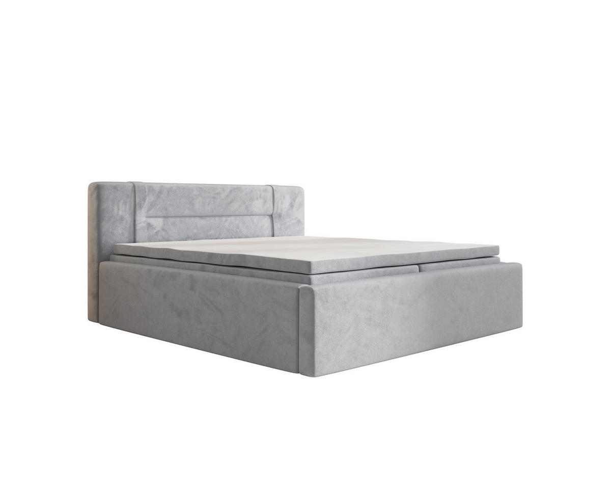 BOXBETT 180/200 cm,  in Grau, Bettkasten, Topper, H2 = mittel  - Grau, MODERN, Textil (180/200cm) - MID.YOU