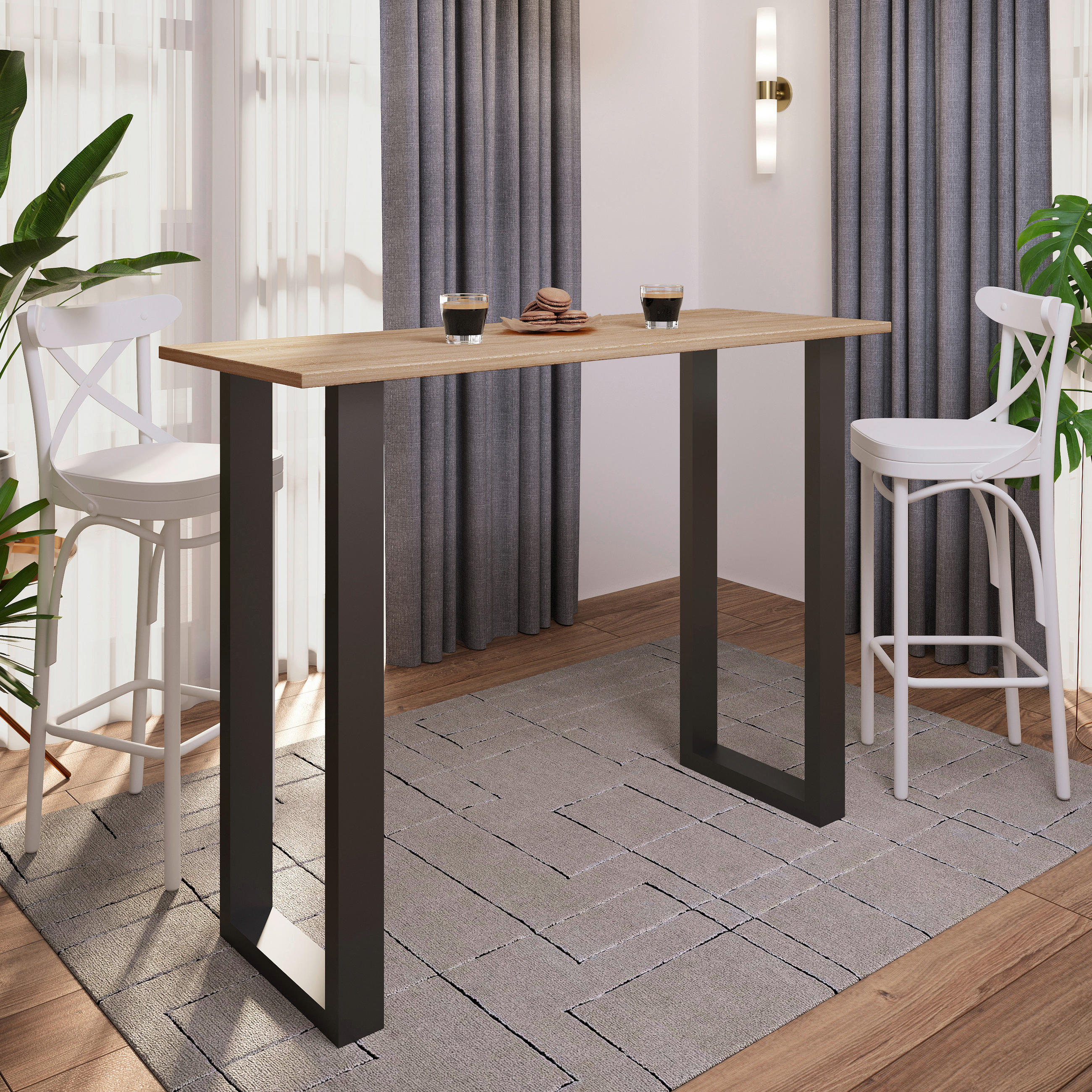 BARTISCH in Metall, Holzwerkstoff 140/102/50 cm   - Schwarz/Sonoma Eiche, KONVENTIONELL, Holzwerkstoff/Metall (140/102/50cm)