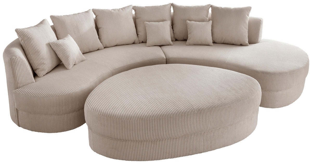 Wohnlandschaft inkl. Hocker in Cord Beige  - Beige/Schwarz, Design, Kunststoff/Textil (300/160cm) - Livetastic